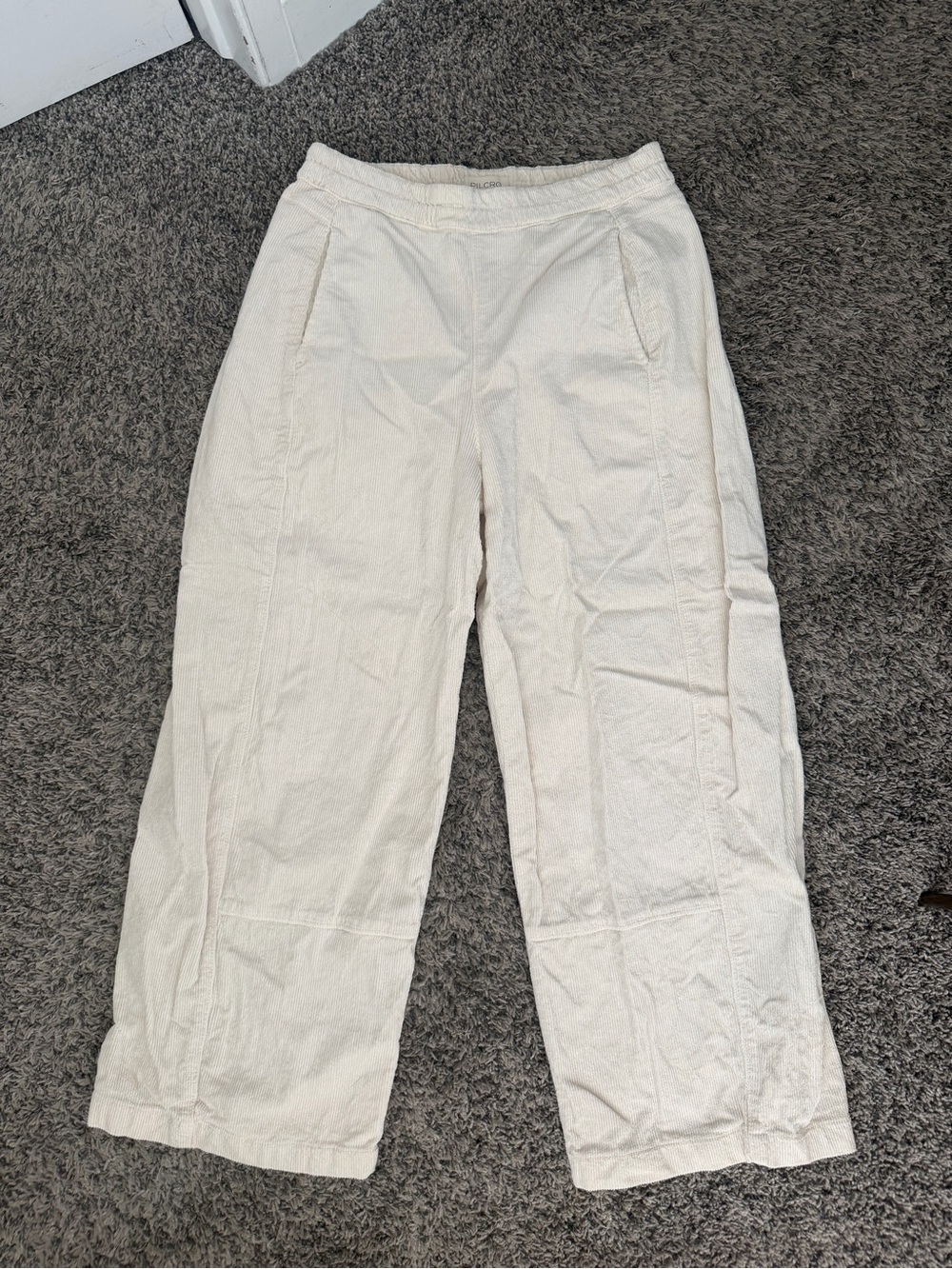 Anthro Pilcro Cream Corduroy Wide-Leg cropped pants
